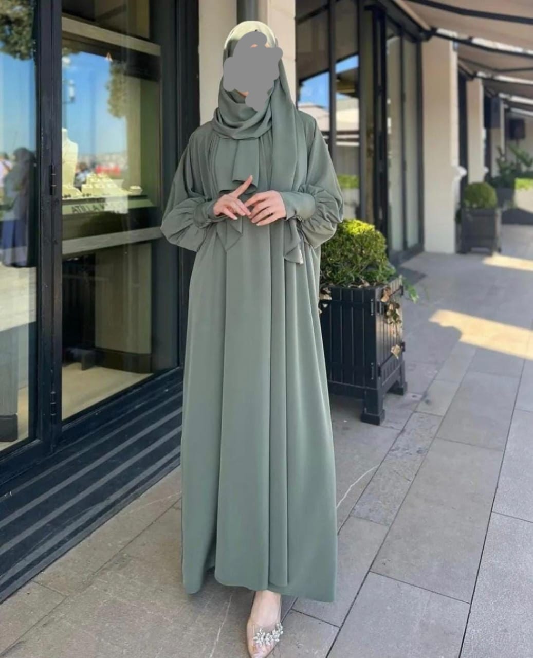 Georgette plain full abaya with  stoller